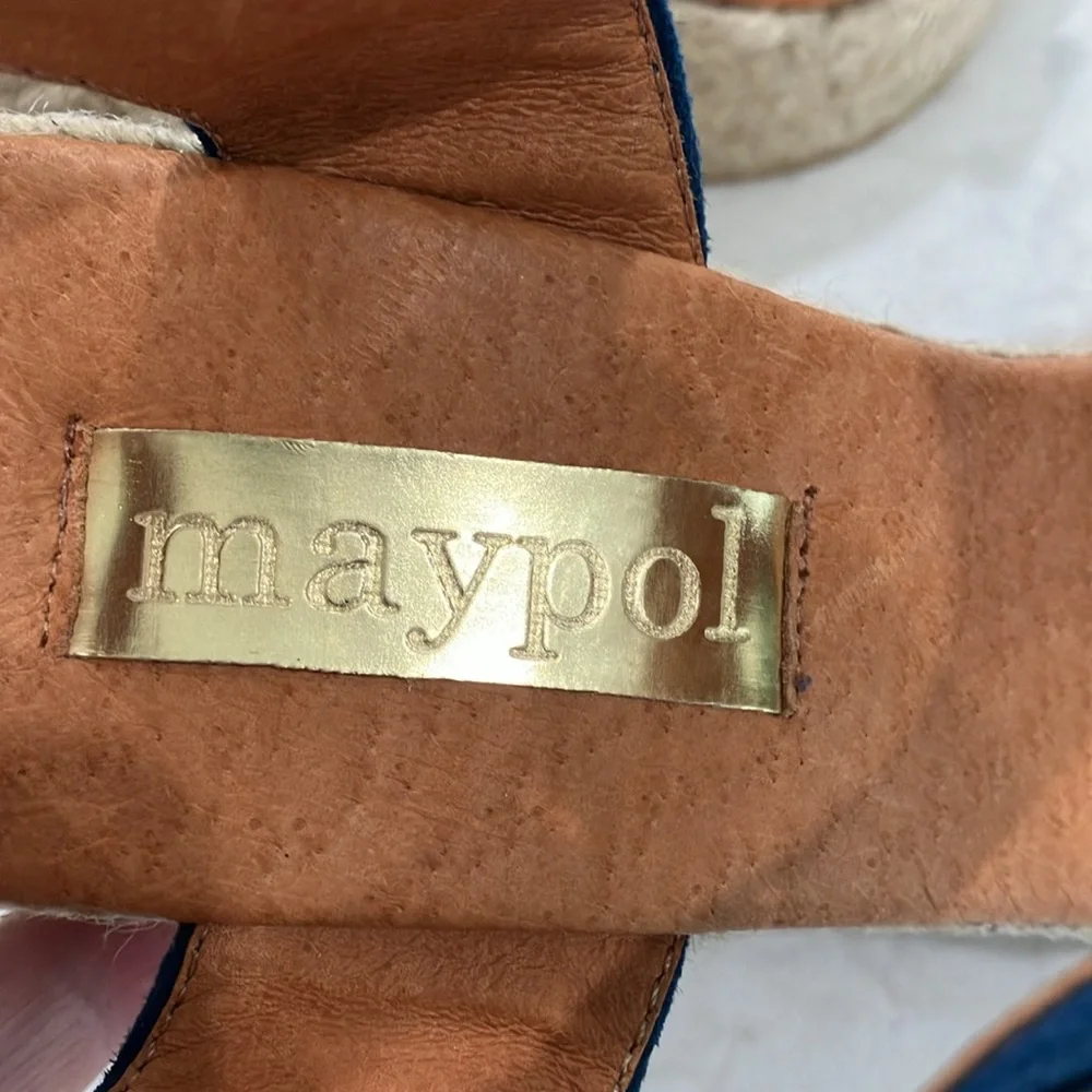 Anthropologie Maypol Blue Suede Platform Wedge Espadrille Sandals Sz 39-‎ NWOT